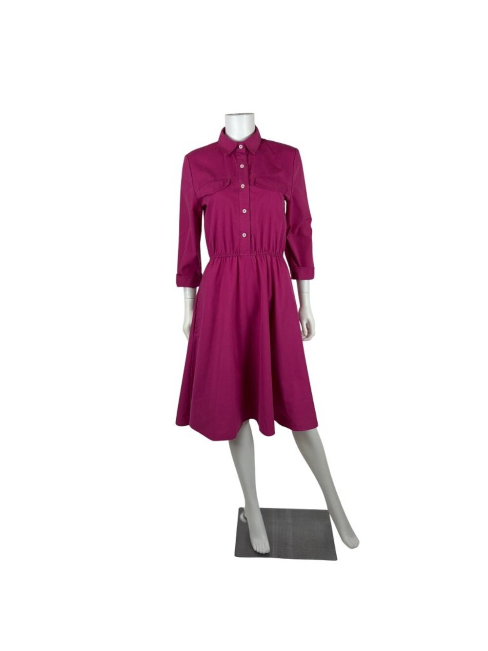 Vintage 80s Shirt Dress Womens Small Bright Fuchsia Pink Fit & Flare Retro
